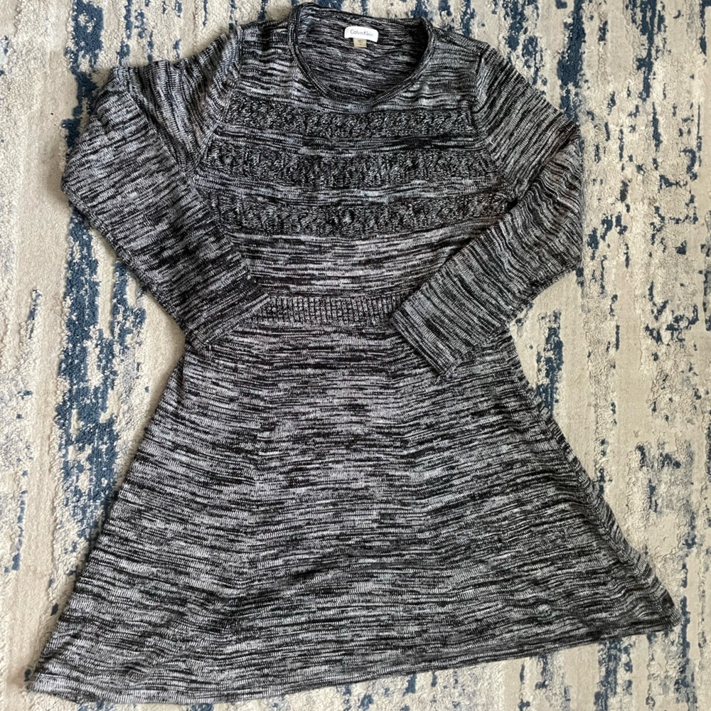 Calvin Klein Marled Fit & Flare Sweater Dress | Gray